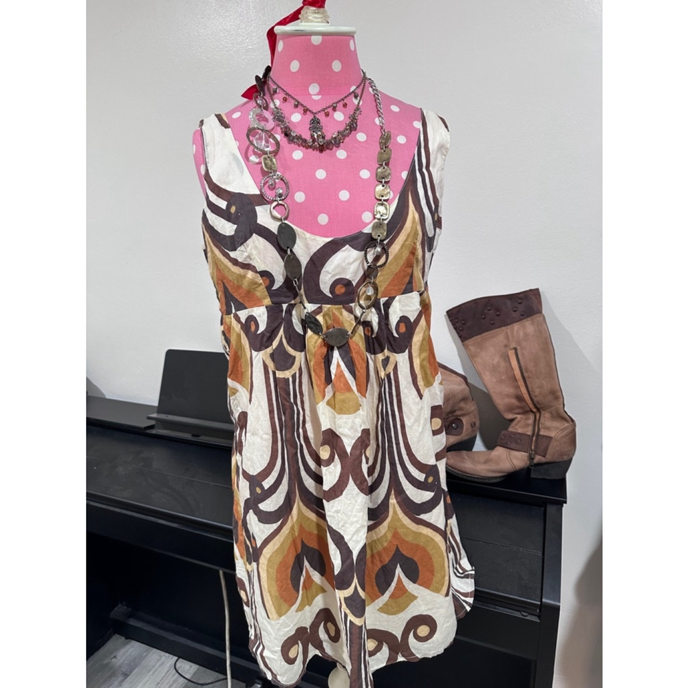 Women's Vintage Dress, Size M, White & Brown